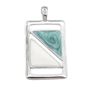 copper rectangle pendant with enamel pearlized resin, platinum plated, approx 16-25mm