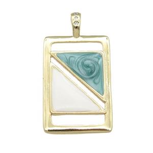 copper rectangle pendant with enamel pearlized resin, gold plated, approx 16-25mm