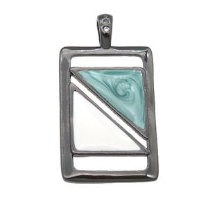copper rectangle pendant with enamel pearlized resin, black plated, approx 16-25mm