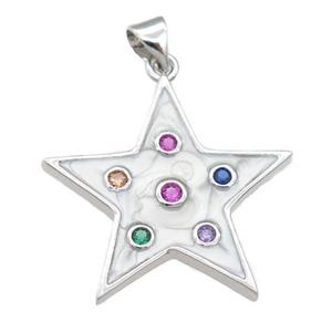 copper star pendant with enamel pearlized resin, platinum plated, approx 25mm