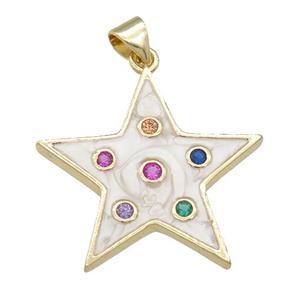 copper star pendant with enamel pearlized resin, gold plated, approx 25mm