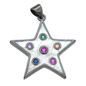 copper star pendant with enamel pearlized resin, black plated, approx 25mm