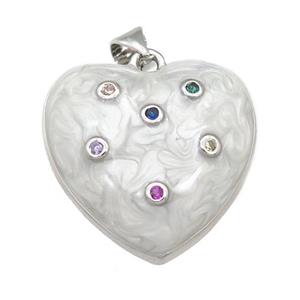 copper heart pendant with enamel pearlized resin, platinum plated, approx 21mm