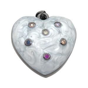 copper heart pendant with enamel pearlized resin, black plated, approx 21mm
