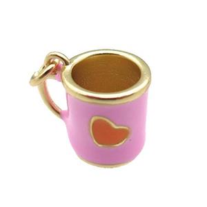 copper cup pendant with pink enamel, heart, gold plated, approx 10-11mm