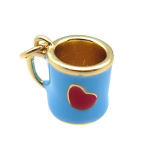 copper cup pendant with blue enamel, heart, gold plated, approx 10-11mm