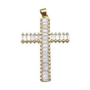 copper cross pendant pave zircon, gold plated, approx 27-40mm