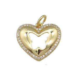 copper heart pendant pave zircon, butterfly, gold plated, approx 20mm