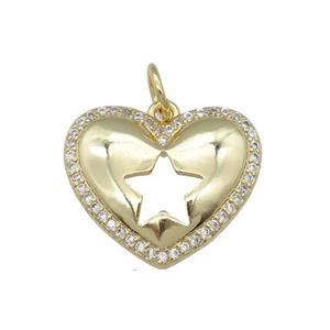 copper heart pendant pave zircon, star, gold plated, approx 20mm