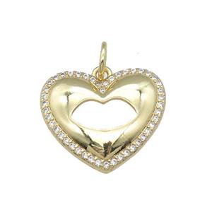 copper heart pendant pave zircon, lip, gold plated, approx 20mm