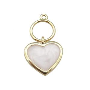 copper heart pendant with MOP, gold plated, approx 8mm, 12mm