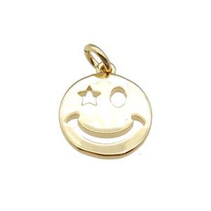 copper Emoji pendant, smileface, gold plated, approx 13mm
