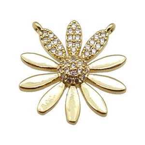 copper daisy flower pendant pave zircon, gold plated, approx 20-22mm