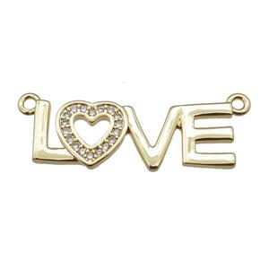 copper LOVE pendant pave zircon, gold plated, approx 8-25mm