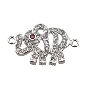 copper elephant connector pave zircon, platinum plated, approx 15-20mm