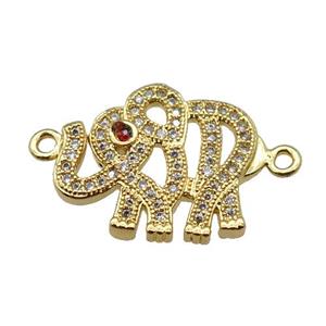 copper elephant connector pave zircon, gold plated, approx 15-20mm