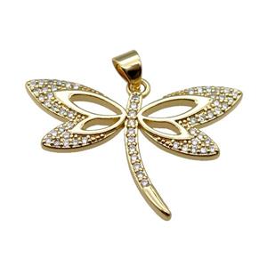 copper dragonfly pendant paved zircon, gold plated, approx 20-30mm