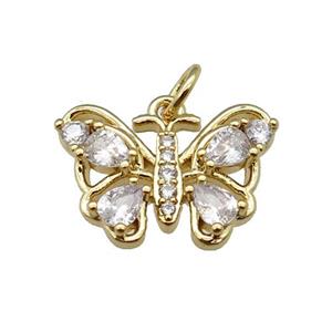 copper butterfly pendant pave zircon, gold plated, approx 13-18mm