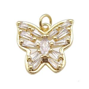 copper butterfly pendant pave zircon, gold plated, approx 17mm