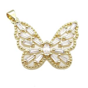 copper butterfly pendant pave zircon, gold plated, approx 22-28mm