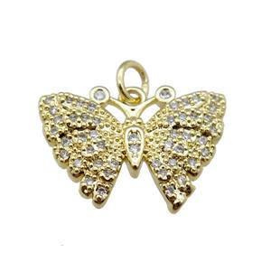 copper butterfly pendant pave zircon, gold plated, approx 12-21mm