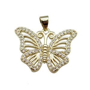 copper butterfly pendant pave zircon, gold plated, approx 20-25mm