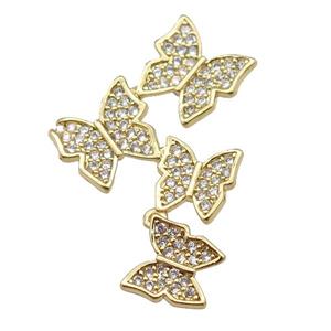 copper butterfly pendant pave zircon, gold plated, approx 20-34mm