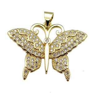 copper butterfly pendant pave zircon, gold plated, approx 22-28mm
