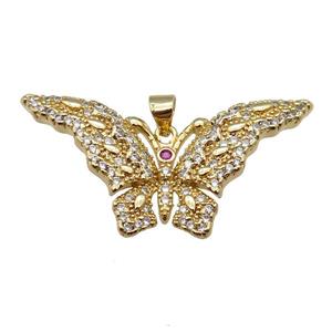 copper butterfly pendant pave zircon, gold plated, approx 20-40mm