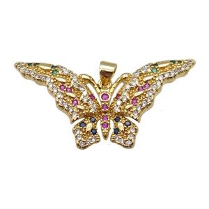 copper butterfly pendant pave zircon, gold plated, approx 20-40mm