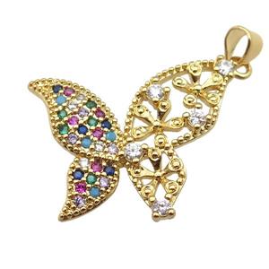 copper butterfly pendant pave zircon, gold plated, approx 25-30mm