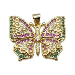 copper butterfly pendant pave zircon, gold plated, approx 22-27mm