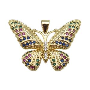copper butterfly pendant pave zircon, gold plated, approx 22-31mm