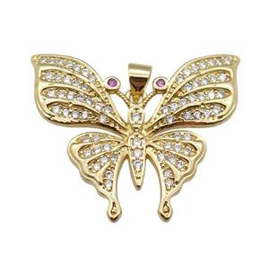 copper butterfly pendant pave zircon, gold plated, approx 25-32mm