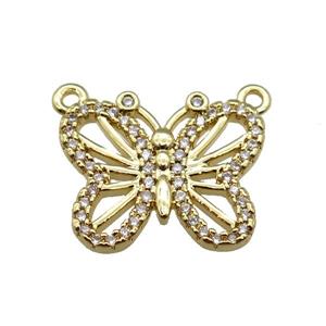 copper butterfly pendant pave zircon with 2loops, gold plated, approx 15-19mm