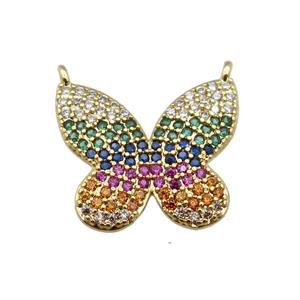 copper butterfly pendant pave zircon with 2loops, gold plated, approx 15-18mm