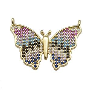 copper butterfly pendant pave zircon with 2loops, gold plated, approx 18-28mm