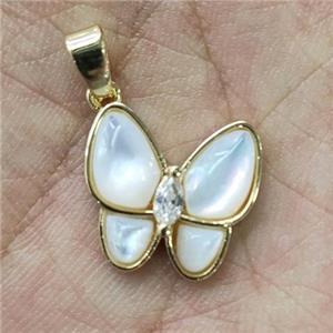 Mother of Pearl pendant, butterfly, gold plated, approx 15-16mm