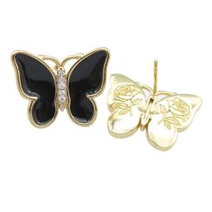copper butterfly Stud Earring with black enamel, gold plated, approx 16-20mm