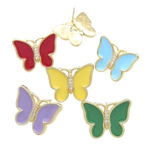 copper butterfly Stud Earring with enamel, gold plated, mixed, approx 16-20mm