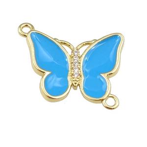 copper butterfly connector with blue enamel, gold plated, approx 17-20mm
