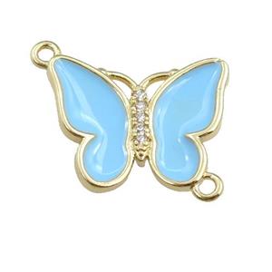 copper butterfly connector with lt.blue enamel, gold plated, approx 17-20mm