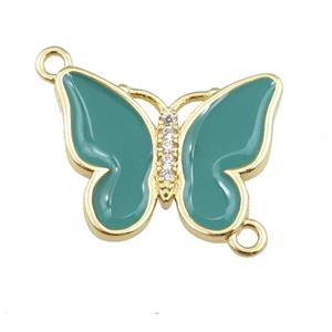 copper butterfly connector with green enamel, gold plated, approx 17-20mm