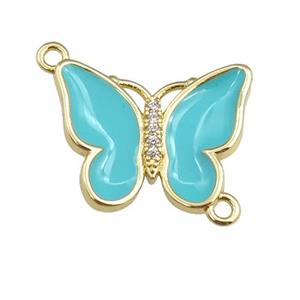 copper butterfly connector with teal enamel, gold plated, approx 17-20mm