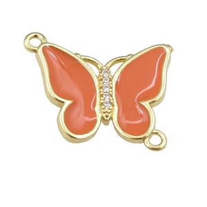 copper butterfly connector with orange enamel, gold plated, approx 17-20mm
