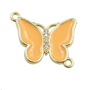 copper butterfly connector with peach enamel, gold plated, approx 17-20mm