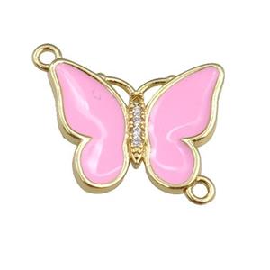 copper butterfly connector with pink enamel, gold plated, approx 17-20mm
