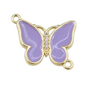 copper butterfly connector with lavender enamel, gold plated, approx 17-20mm