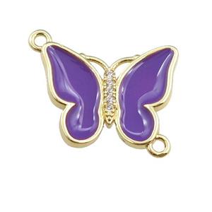 copper butterfly connector with purple enamel, gold plated, approx 17-20mm