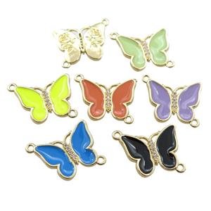copper butterfly connector with enamel, gold plated, mixed, approx 17-20mm